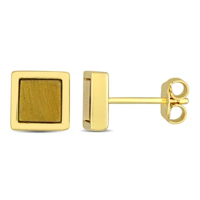 Mimi & Max 1ct Tgw Tiger Eye Square Stud Earrings In Yellow Silver In Gold