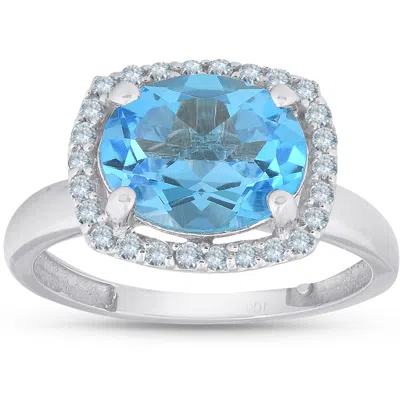 Pompeii3 2ct Oval Blue Topaz And Diamond Halo Ring 10k White Gold In Blue