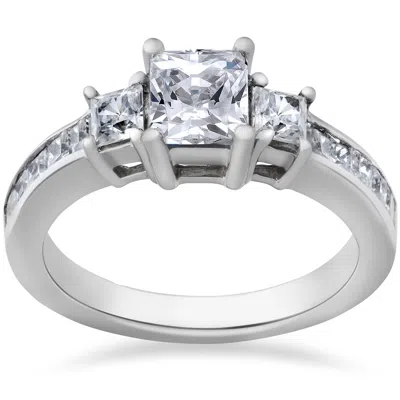 Pompeii3 Princess Cut Diamond Engagement Ring 3-stone 1 1/2ct 14k White Gold In Silver