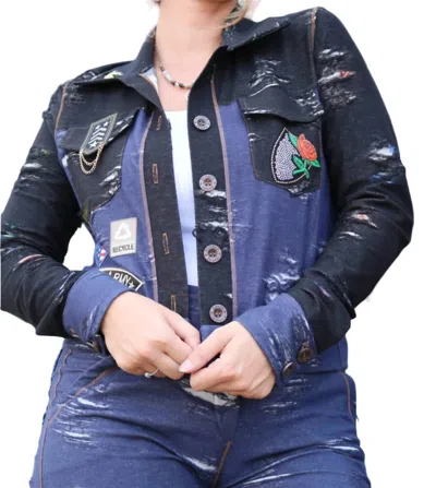 Petit Pois By Viviana G Designer Tale As Old As Time Jacket In Black/blue In Blue