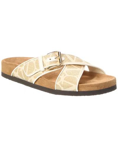 Valentino Multicolor Criss-cross Sandals With Iconic Toile Motif In Gold