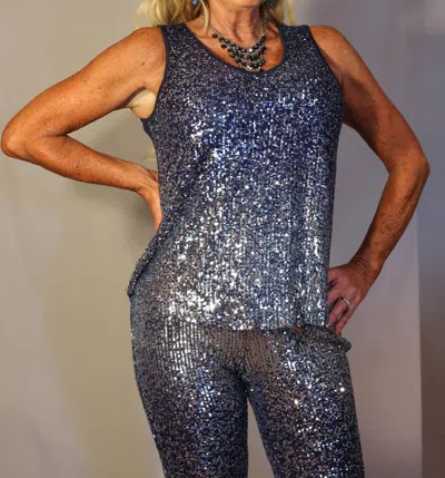 Way Ombre Sequin Scoop Neck Tank In Navy And Silver In Silver