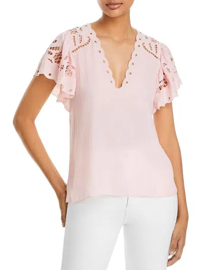 RAMY BROOK ROCHELLE WOMENS V NECK FLUTTER SLEEVE BLOUSE 