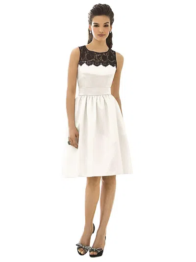 After Six Lace Neck Midi Satin Sleeveless Dress In White