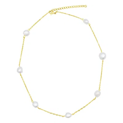 Adornia Tarnish Resistant 14k Gold-plated Adjustable Station Cultured Freshwater Pearl Necklace In Silver