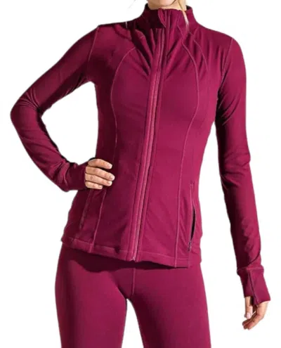 Rae Mode Athleisure Zipper Jacket In Burgundy In Purple
