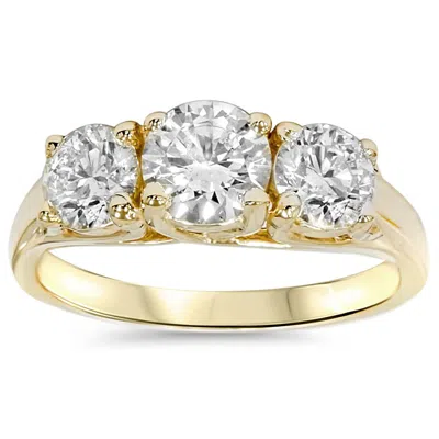 Pompeii3 2ct Round Diamond 3-stone Engagement Ring 14k Yellow Gold In Silver