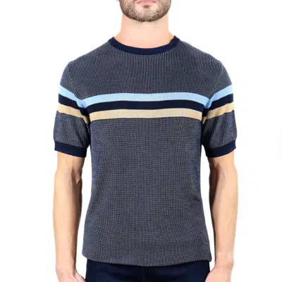 Luchiano Visconti Navy, Beige & Blue Short Sleeve Crewneck In Blue