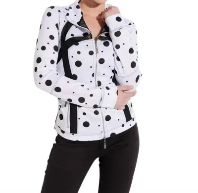 Oolala Printed Zip Front Scuba Mesh Jacket In White/black In White