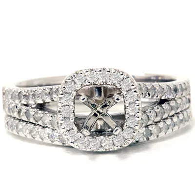 Pompeii3 3/4ct Pave Halo Diamond Ring Set 14k White Gold In Silver