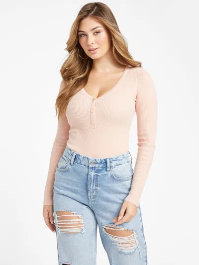 Guess Factory Coralia Rib Knit Bodysuit In Beige