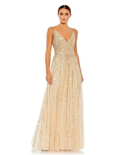 Mac Duggal Gradient Sequin A-line Gown In Beige