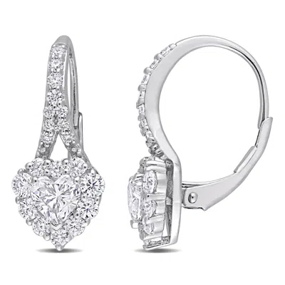Mimi & Max 2ct Dew Created Moissanite Heart Halo Leverback Earrings In Sterling Silver In Silver