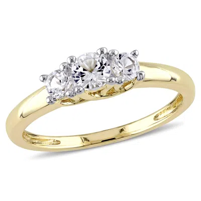 Mimi & Max 5/8ct Tgw Created White Sapphire 3-stone Engagement Ring In 10k Two-tone Gold In Silver