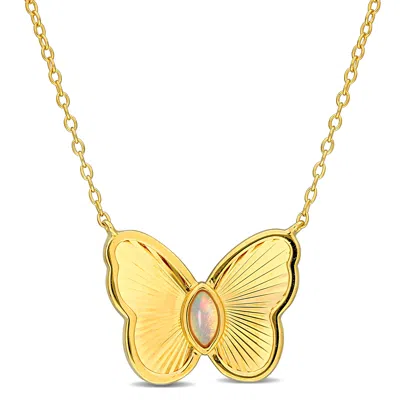 Mimi & Max 1/10ct Tgw Ethiopian Blue Opal Butterfly Necklace In Yellow Silver-17in In Gold