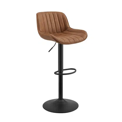 Homezia Set Of Two 31" Brown And Black Faux Leather And Steel Swivel Low Back Adjustable Height Bar Chairs