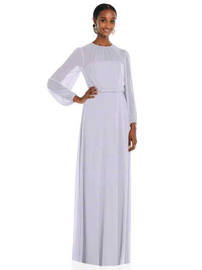 Dessy Collection Strapless Chiffon Maxi Dress With Puff Sleeve Blouson Overlay In Purple
