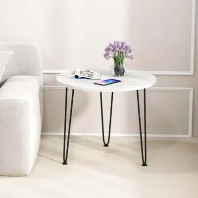 Hivvago Round Coffee Table With Thickened Tabletop And Metal Tripod Legs-white