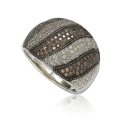 Suzy Levian Sterling Silver White And Brown Cubic Zirconia Ring In Black