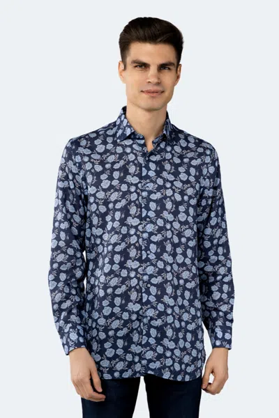 Luchiano Visconti Space Blue Jacquard With Maya Blue Floral Shirt In Purple