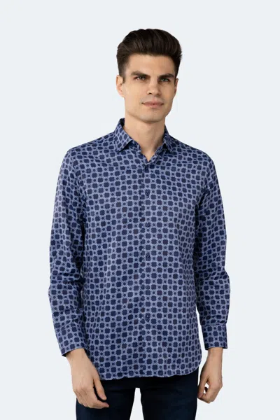 Luchiano Visconti Navy With Cornflower Blue Circular Chain Jacquard Shirt In Blue