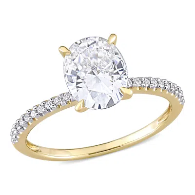 Mimi & Max 2ct Dew Created White Moissanite And 1/10ct Tw Diamond Oval Solitaire Engagement Ring In 14k Yellow In Silver