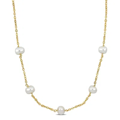 Mimi & Max 9-10mm Cultured Freshwater Pearl Station Necklace In Yellow Silver - 18+2 In In Silver