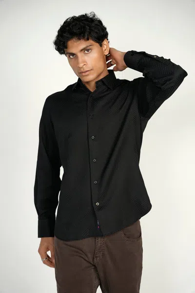 Luchiano Visconti Black Jacquard Shape Shirt Signature Collection In Black
