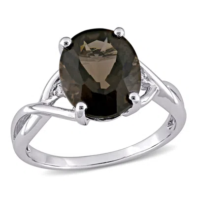 Mimi & Max 3 3/4ct Tgw Oval-cut Smokey Quartz And Diamond Accent Ring In Sterling Silver In Black
