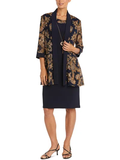 R & M Richards Plus Womens Chiffon Jacket Two Piece Dress In Blue
