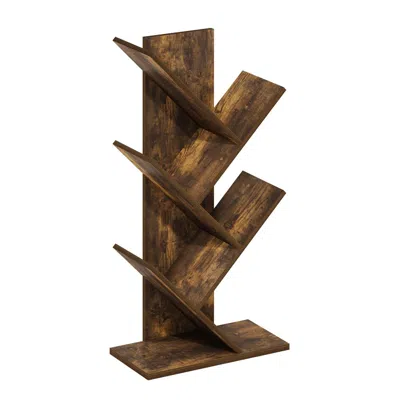 FURINNO TREE BOOKSHELF 5-TIER FLOOR STANDING TREE BOOKCASE, AMBER PINE 