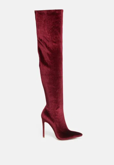London Rag Madman Stretch Velvet High Heel Boots In Red