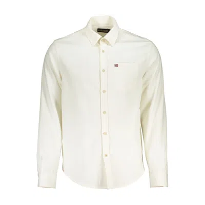 Napapijri Elegant White Cotton Long-sleeved Shirt In Beige