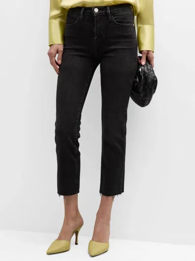 Frame Le High Straight Released Hem Jeans In Hutchinson In Black