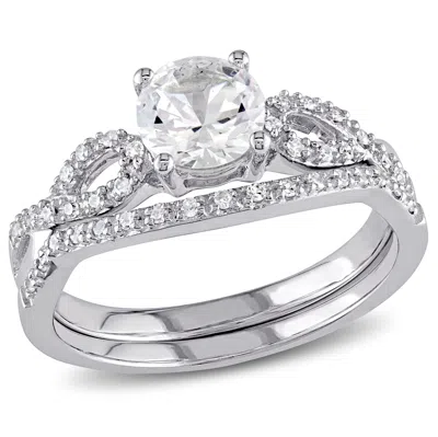 Mimi & Max Created White Sapphire And 1/6ct Tw Diamond Bridal Set In 10k White Gold In Silver