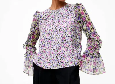 French Connection Alezzia Ely Jacquard Mix Top In Sharp Green In Purple