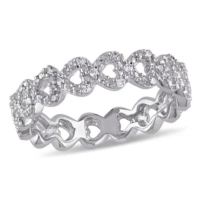 Mimi & Max Diamond Heart Link Ring In Sterling Silver In Silver