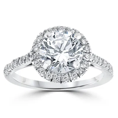 Pompeii3 2 1/3 Ct Round Round Diamond Halo Engagement Ring 14k White Gold Enhanced In Silver