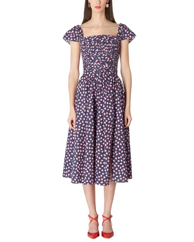 Shop Carolina Herrera Gathered Bodice Midi Dress In Blue