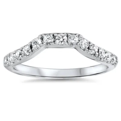 Pompeii3 14k White Gold 3/8ct Diamond Wedding Anniversary Curved Guard Ring In Silver