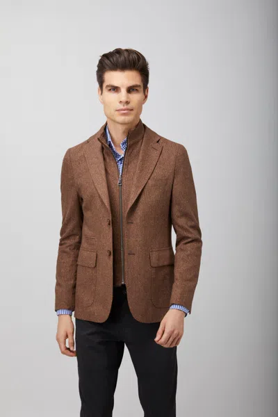 Luchiano Visconti Herringbone Speckled Zip Up Sportcoat In Brown
