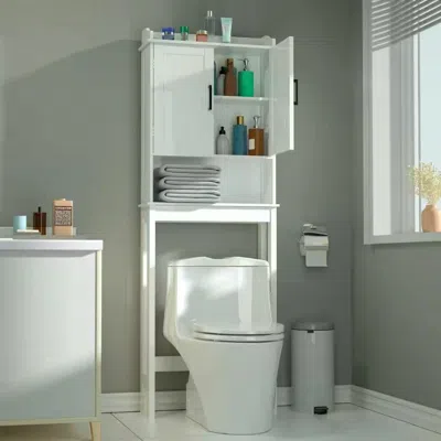 Quikfurn Over The Toilet Bathroom Storage Cabinet Shelving Unit In White Wood Finish
