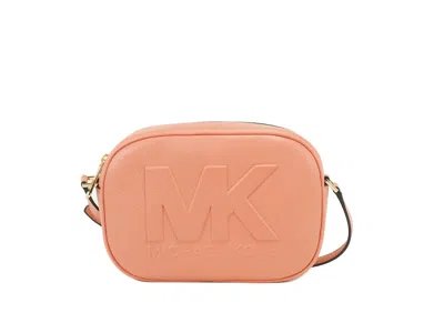 Michael Kors Jet Set Travel Medium Sherbert Leather Oval Camera Crossbody Bag In Pink