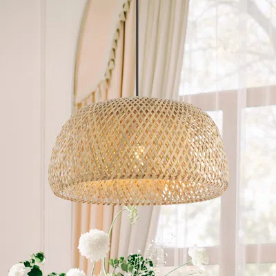 Jonathan Y Mateo 18" 1-light Farmhouse Coastal Bamboo 180" Cord Plug-in Or Hardwired Led Pendant