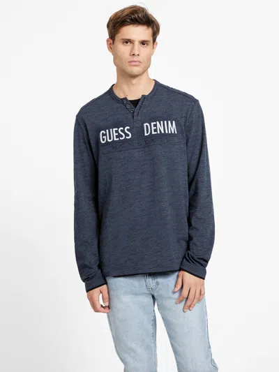 Guess Factory Degar Logo Henley Tee In Blue