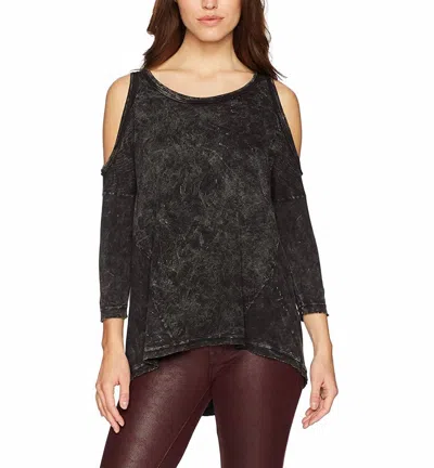 Three Dots Thermal Cold Shoulder Loose Mid Shirt In Black In Grey