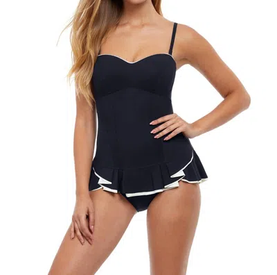 Profile By Gottex Belle Curve Bandeau Strapless Swim Dress In Black And White In Black