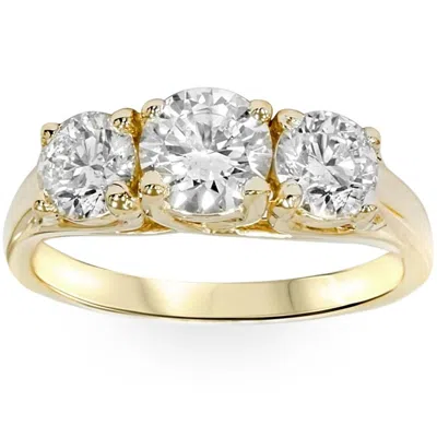 Pompeii3 2ct Round Diamond 3-stone Engagement Ring 14k Yellow Gold In Silver