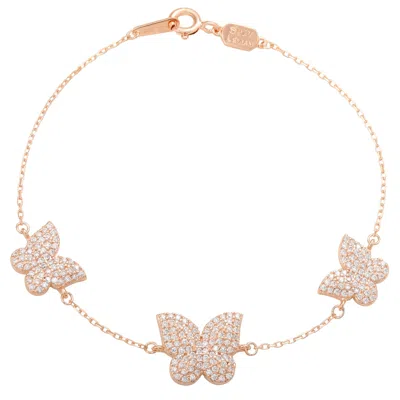Suzy Levian Rose Sterling Silver Cubic Zirconia Butterfly Bracelet In Gold