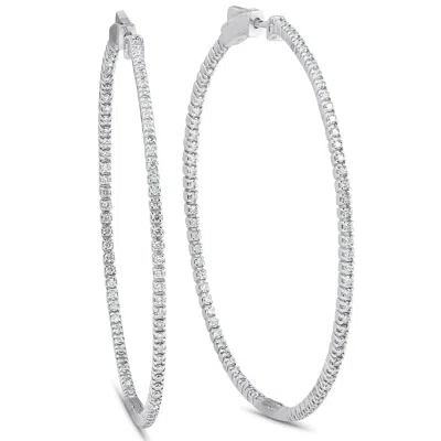 Pompeii3 1.20ct Diamond Inside Outside Skinny Hoops 14k White Gold Lab Grown2" Tall In Silver